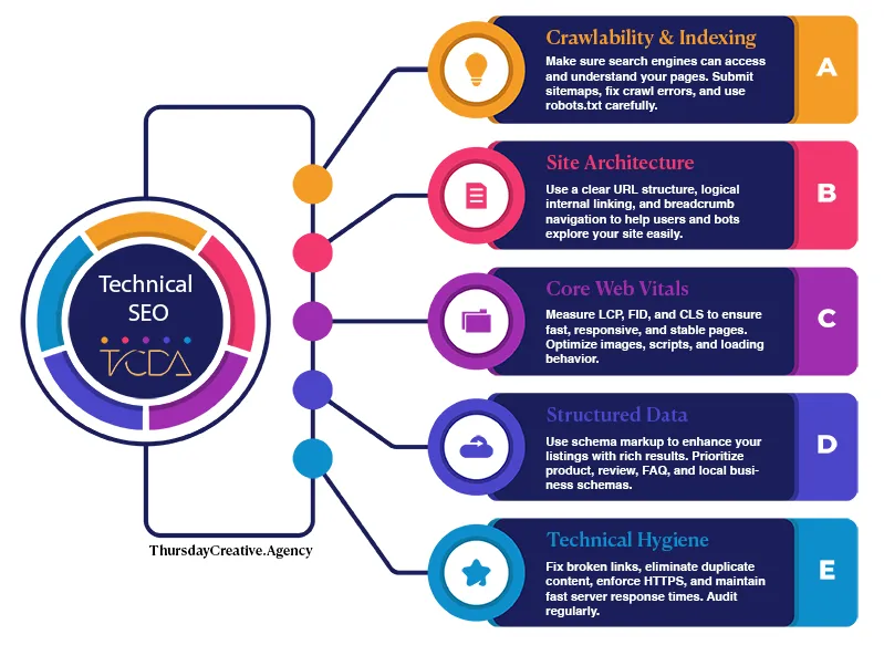 Technical SEO checklist infographic with 10 essential items for small businesses*