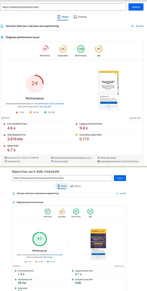 Mobile optimization results screenshot